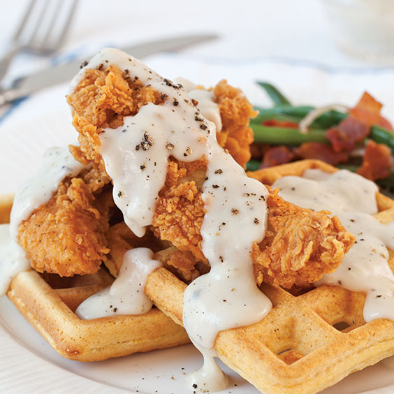 chicken and waffles with sage gravy