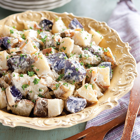 potato salad with caramelized onions and blue cheese