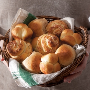 dinner rolls in a breadbasket