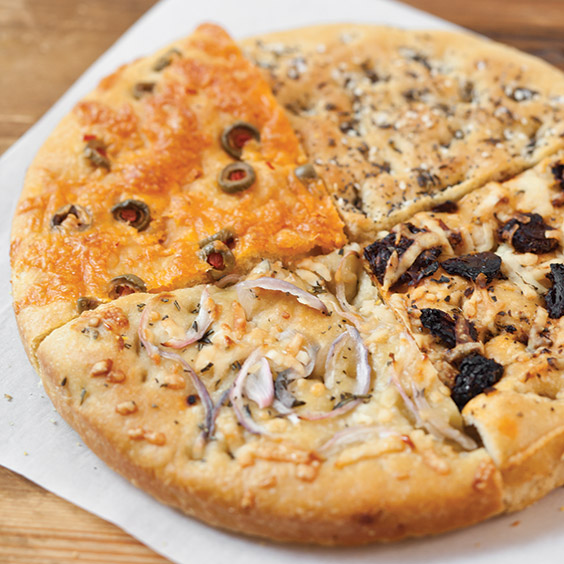 focaccia with assorted toppings