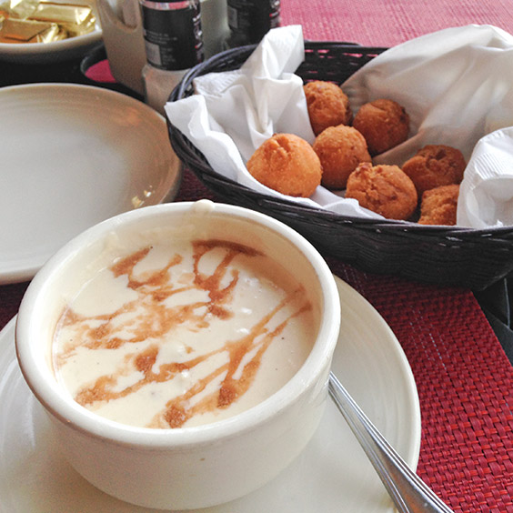 She-Crab Soup and Hush Puppies at The Sea Captain's House restaurant in Myrtle Beach, South Carolina