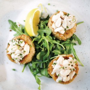crab cakes at Purple Parrot Cafe