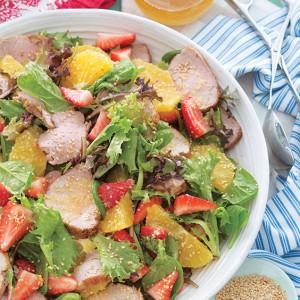 Salad Bar Pork and Strawberry Salad with Ginger-Sesame Dressing