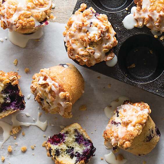 Glazed Streusel-Topped Blueberry Muffins