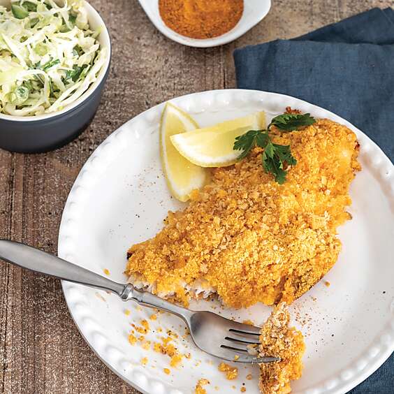 Oven-Fried Catfish and Celery Slaw