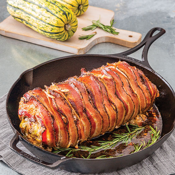 Bacon-Wrapped Squash and Apple-Stuffed Pork