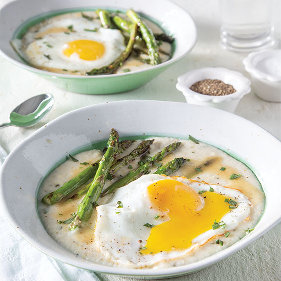 Creamy Lemon Grits with Asparagus and Fried Eggs