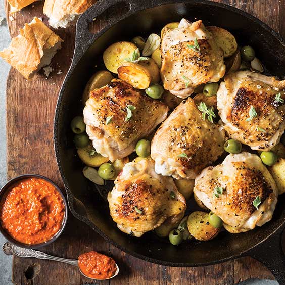 Chicken Thighs with Pimiento-Pecan Sauce